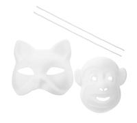VINTORKY 2Pcs DIY Blank White Paper Masks for Adults Cat Monkey Design Hand Painted Masquerade Masks for Halloween Party Safe Paper Material for Craft and Art Class Use
