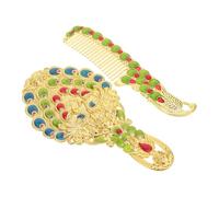 VINTORKY 2pcs Portable Vintage Vanity Mirror and Comb Set Handheld Makeup Compact for Travel and Daily Use with Clear High-definition Reflective Surface Random Color