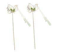 VINTORKY 2pcs Retro Style Green Butterfly Hairpin Hair Sticks Tassel for Asian Hairstyles