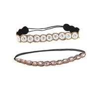 VINTORKY 2pcs Rhinestone Beaded Elastic Headband Set Stylish Crystal Hair Accessories for Women for Parties and Special Occasions Fits White Colors