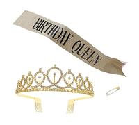 VINTORKY 2pcs Rhinestone Tiara and Sash for Birthday Celebration Elegant Crown and Fabulous Etiquette Belt Lightweight Party Accessories for Women Birthday Decoration