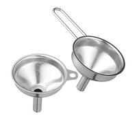 VINTORKY 2pcs Stainless Steel Mini Funnels Set Thickened Oil and Wine Dispensing Funnels with Short and Long Handles for Home Kitchen Liquid Transferring
