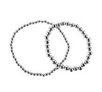 VINTORKY 2pcs Titanium Steel Beaded Bracelet for Women, Stackable and Decorative Silver Beads in Two Distinct Sizes, Fashionable High-gloss Design Suitable for Variety of Outfits