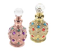 VINTORKY 2pcs Vintage Glass Perfume Bottles 15ml Empty Refillable Travel Perfume Container Rose Gold and Gold Finish for Essential Oils and Fragrance Storage