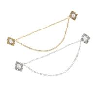 VINTORKY 2pcs Vintage Suit Collar Pin Brooch with Hanging Chain and Imitation Pearl, Alloy Material, Enhances Basic Shirts, Versatile Accessory for Business Occasions and Interviews