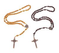 VINTORKY 2pcs Wooden Rosary Necklace with Cross Pendant Handmade Lightweight Portable Catholic Prayer Beads for Special Occasions and Travel Unique Rustic Elegance Accessory
