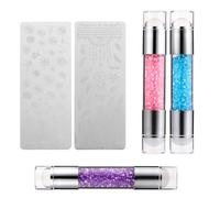 VINTORKY 3 Sets Double-end Nail Art Stamper Nail Stamp Tool Kit Acrylic Material Pattern Stamping Helps to Create Beautiful Designs Manicure Beginners Female DIY Salon Lid Included