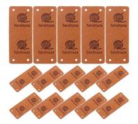 VINTORKY 30pcs Brown Leather Sewing Labels with Hole for Handmade Crochet and Yarn Projects, Easy to Sew and Attach, Sturdy Quilt Tags for Apparel and Shirts