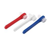 VINTORKY 3Pcs Denture Toothbrush Set for Adults, Small Double-Ended Brushes in White, Red, Blue, Soft Oral Cleaner for Dentures and Braces Care