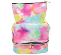 VINTORKY 3PCS Large Capacity Zipper Makeup Bags for Women Portable Cosmetic Storage Pouches with Tie Dye Design Travel Toiletries Organizer for School Home Business Trips Nurses
