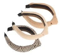 VINTORKY 3pcs Raffia Headbands for Women Knotted Wide Straw Hairbands Lightweight Decorative Headdresses for Beach and Everyday Wear White Black Brown