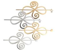VINTORKY 4-piece Vintage Korean Hair Stick Clips Set Alloy Hair Accessories Heart and Pearl Design Gold and Silver Barrette for Women for Updos and Special Occasions