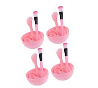 VINTORKY 4 Sets Facial Mask Tool Set with Mixing Bowl, Brush, Stick, Measuring Spoon, Spray Bottle and Cleansing Sponge in Pink Pvc, Easy to Carry and Convenient for Daily Use, for DIY