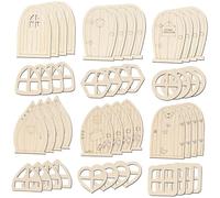 VINTORKY 48Pcs DIY Unfinished Wooden Fairy Garden Doors Miniature Craft for Painting and Decorating Lightweight Blank Door Slices for Home and Outdoor Craft Projects