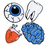 VINTORKY 4pcs Alloy Brooch Pin Set Featuring Heart, Brain, Eyeball, and Teeth Designs, Not Easy to Break Clothing Accessory for Valentines and School
