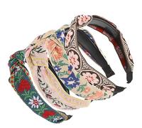 VINTORKY 4pcs Boho Headband Vintage Retro Ethnic Style Embroidery Headbands for Women Girls Decorative Cloth Art Wide Headdress for Daily Wear