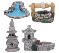 VINTORKY 4pcs Chinese Style Mini Scene Model Decor Set, Resin Miniature Landscape Ornaments Featuring Well and Tower, Not Easy be Deformed or Broken, for Playing Use and Craft Making
