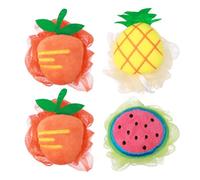 VINTORKY 4pcs Fruit Bath Ball Shower Bath Sponges Pe Material Cartoon Fruit Shape Rinse Excess Grease Remove Keratin Men Families Hanging Rope Assorted Style