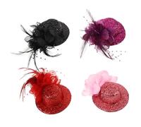 VINTORKY 4pcs Hairpin Top Hat Hair Clips Fascinator Hat Clip Vintage Style Billycock Lady Hair Accessory for Wedding Party Pink