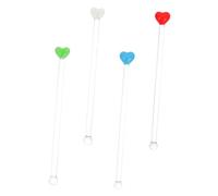 VINTORKY 4Pcs Heart Shaped Glass Stir Sticks Multi Color Reusable Drink Mixers for Cocktails Coffee Iced Tea Bar Swizzle Tools for Home Office Parties Weddings