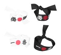 VINTORKY 4pcs Japanese Hachimaki Headbands Set - Thickened Wide Karate Ninja Headgear for Boys, Black and White Samurai Bandanas for Sports, Sushi Chef, and Role-playing