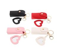 VINTORKY 4Pcs Portable PU Leather Lipstick Cases with Heart-Shaped Mirrors, Mini Lipstick Organizer Pouches for Travel Makeup Bag, Small Lip Gloss Holder Keychain for Purse or Handbag