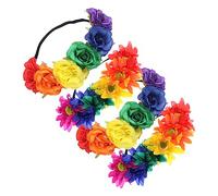 VINTORKY 4pcs Rainbow Floral Headband Set Adjustable Artificial Flower Hairbands for Women Bridal Hair Accessories for Weddings Fashion Headdress for Parties