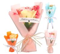 VINTORKY 4pcs Romantic Preserved Soap Flower Bouquet with Gypsophila, No Withering or Fallen Leaves, Stylish Natural Scene Decoration for Valentine's Day Gift or Kitchen Table Display