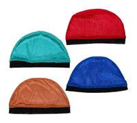VINTORKY 4pcs Silky Wave Caps with Elastic Band for Men Women Lightweight Breathable Stocking Dome Caps Soft Wig Base Hats in Burgundy Blue Khaki for Hair Protection and Styling