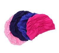 VINTORKY 4Pcs Unisex Swimming Hats Pleated Solid Color Swim Caps for Long Hair Comfortable Elastic Design Great for Adults for Pool and Beach Activities