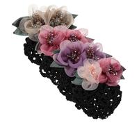 VINTORKY 4pcs Vintage Floral Hairnet for Nurses and Hotel Staff, Silk Fabric with Rhinestone, Secure Fit and Ventilation Mesh Hair Snood Net Bun Cover for Work and Nursing