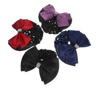 VINTORKY 4pcs Women's Hair Snood Net Barrette Set with Elastic Mesh and Satin Bow, Breathable and Quick Styling Hairnet Clips for Professional Work and Office Use