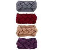 VINTORKY 4pcs Woolen Winter Headband Wrap with Button Ear Warmer, Comfortable to Wear and Stylish Knit Hair Bands for Outdoor Activities and Walks Random Color