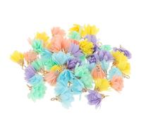 VINTORKY 50pcs Mini Fabric Flower Tassel Charms for DIY Jewelry Making Elegant Floral Petal Pendants in Mixed Bright Yellow Pink Blue Purple for Earrings Necklace Crafts and