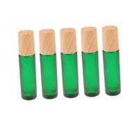 VINTORKY 5pcs 10ml Mini Glass Bottles Wooden Lid Portable Roll-on Bottles for Essential Oils Travel Perfume Containers Green
