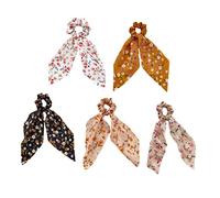 VINTORKY 5pcs Floral Printed Elastic Hair Scarves Bow for Women and Girls Comfortable Scrunchies for Ponytail Holders for Casual Wear and Festive Occasions