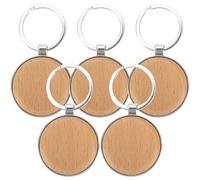 VINTORKY 5pcs Key Tags Key Ring Wooden Metal Stylish Blank Keychains for Marking and Staining and Different Crafts