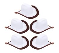 VINTORKY 5pcs White Mini Cowboy Hat Bottle Caps Made of Polyester Non-woven Fabric for Wine Bottle Decoration, Stylish and Eye-catching Party Accessories for Celebrations