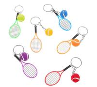 VINTORKY 6pcs Creative Tennis Ball Keychain Multi-color Compact Tennis Charm Key Chain with Mini Racket Pendant for Sports Fans Party Favors and Car Keys