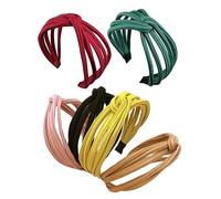 VINTORKY 6pcs Knit Knot Headband Set for Women Adjustable Wide Hairbands in Yellow Black Khaki Dark Green Burgundy and Pink for Makeup Sports and Everyday Use