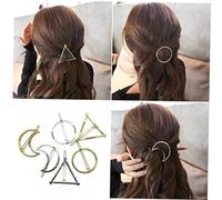 VINTORKY 6pcs Minimalist Geometric Hairpin Hair Clip Hair Ornaments in Circle Triangle Moon Shape Silver Gold Metal for Women