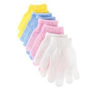 VINTORKY 8Pcs Double-sided Exfoliating Bath Gloves Five-finger Body Scrubber with Back Massage Function Each in Yellow White Blue Pink for Deep Cleansing and Skin Renewal