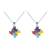 VINTORKY Autism Awareness Puzzle Necklace Creative Alloy Jewelry 2pcs with Easy to Take off Feature, No Fading, Bright and Decorative Birthday Gift for Someone Who Suffers from Autism