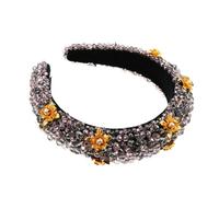 VINTORKY Beaded Pearl Flower Headband Rhinestone Crystal Bridal Headband Boho Wedding Guest Headwear for Women