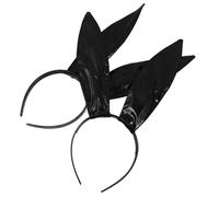 VINTORKY Black Bunny Ears Headband Comfortable and Easy to Style for Women 2pcs Artificial Leather Rabbit Ear Hairbands for Themed Parties and Holiday or Party Ensemble