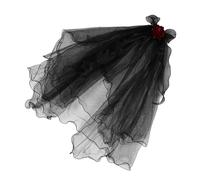 VINTORKY Black Veil Headpiece with Red Roses Halloween Ghost Bride Hair Accessory Gothic Witch Party Masquerade Dress Up for Women Vintage Style
