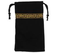 VINTORKY Black Velvet and Plastic Tarot Card Storage Bag with Delicate Embroidered Pattern, Easy to Carry Drawstring Pouch for Stones and Game Parts, for Organizing Tarot Cards