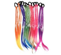 VINTORKY Braided Ponytail Hair Extensions 12Pcs Synthetic Bright Braids with Rubber Bands for Rave Festival Hair Accessories Women