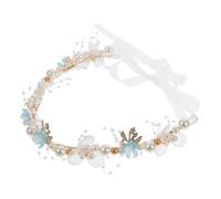 VINTORKY Bridal Hair Vine with Pearl Decorations Elegant Floral Headband for Weddings Parties Leaf Ribbon Hair Piece Stylish Womens Head Jewelry Bride Bridesmaid