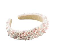 VINTORKY Bridal Headband for Wedding with Baroque Style Pink Pearls and Crystal Glass Diamonds, Charming and Delicate Hair Accessories as Bridal Hair Accessory and Photo Props